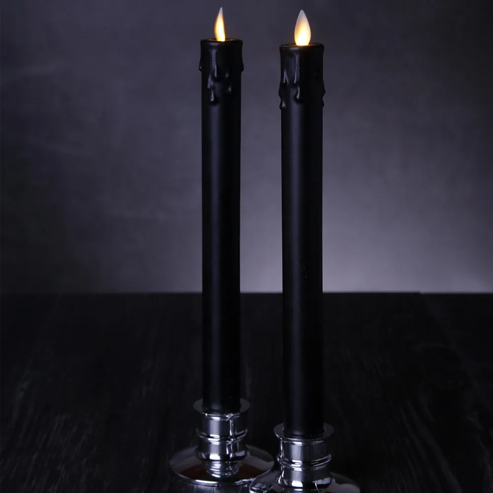 Battery Operated Flameless Wax Taper Candle Flickering 11" Black For