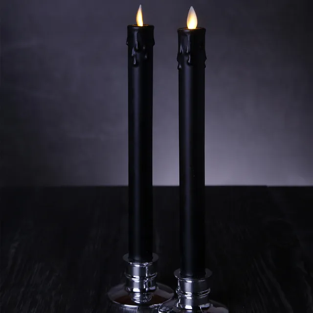 Battery Operated Flameless Wax Taper Candle Flickering 11" Black in
