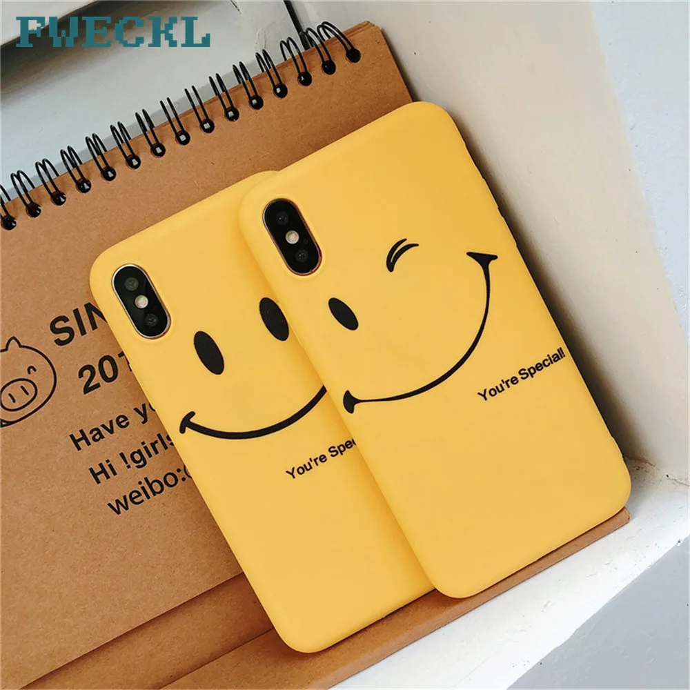 

Fashion Yellow Cartoon Smile Face Phone Case For iPhone 7 8 Plus X Soft TPU Silicon Back Cover For iPhone 5 5S SE 6 6S Plus Capa