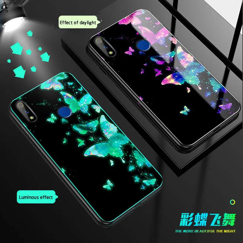 Светящееся Стекло для OPPO Realme X XT K5 Q X2 3 5 pro Lite K3 закаленное стекло задняя крышка Reno 2