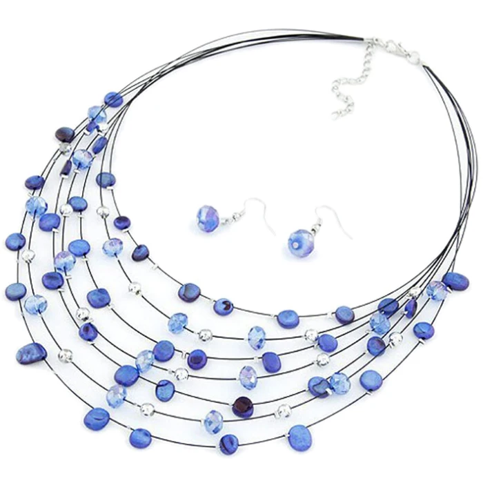 

Gorgeous Beaded Multi Strand Necklace and Drop/Dangle Earring Set-Blue