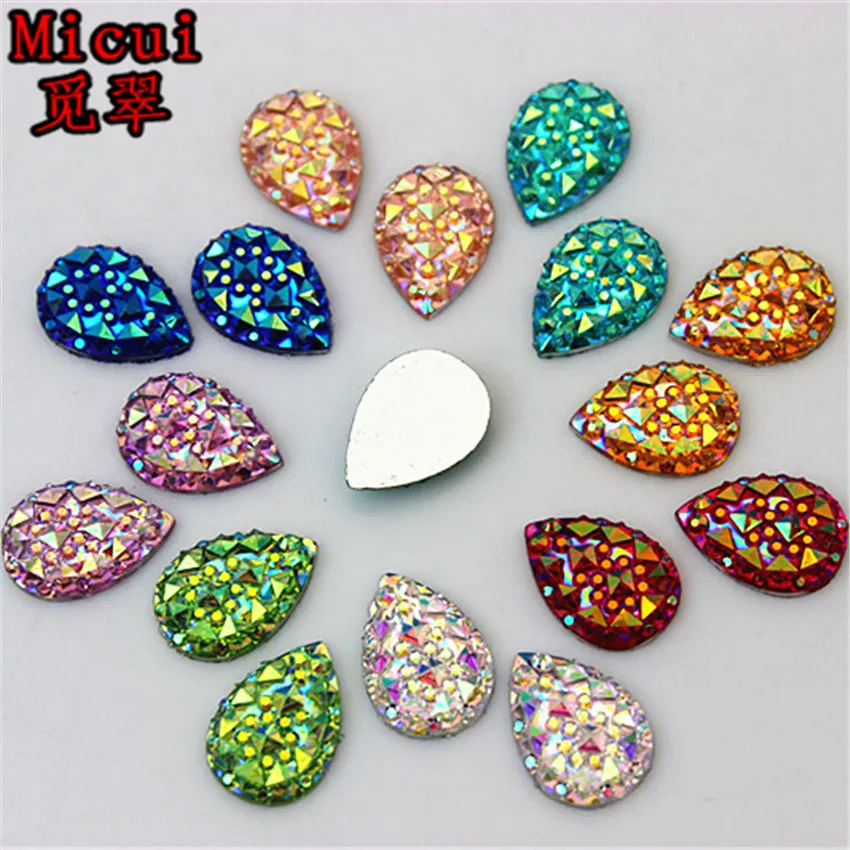 

Micui 200PCS 10*14mm AB Colorful Drop Resin Rhinestones Crystal flatback Beads Scrapbooking crafts clothing Accessories ZZ610