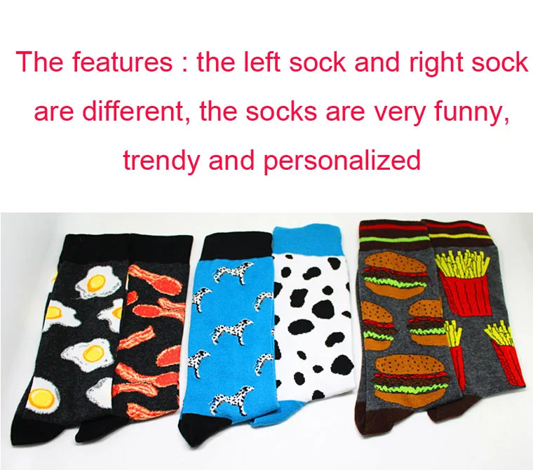 

Men Socks Trendy Cartoon Knee-High Socks Fried Egg Leopard Hamburger Chips Cotton Skateboard Chaussette Funny Happy Socks