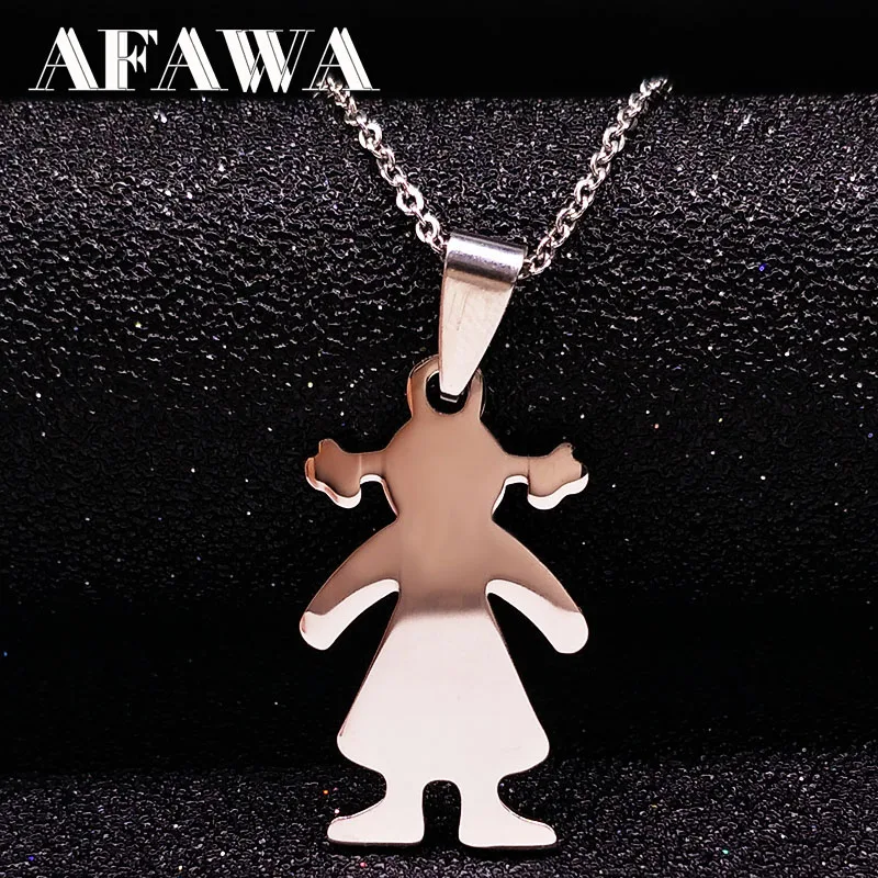 

Stainless Steel Doll Girls Statement Necklace Silver Color Jewelry Friendship Choker Necklace Women Kids Accessories colar N3609