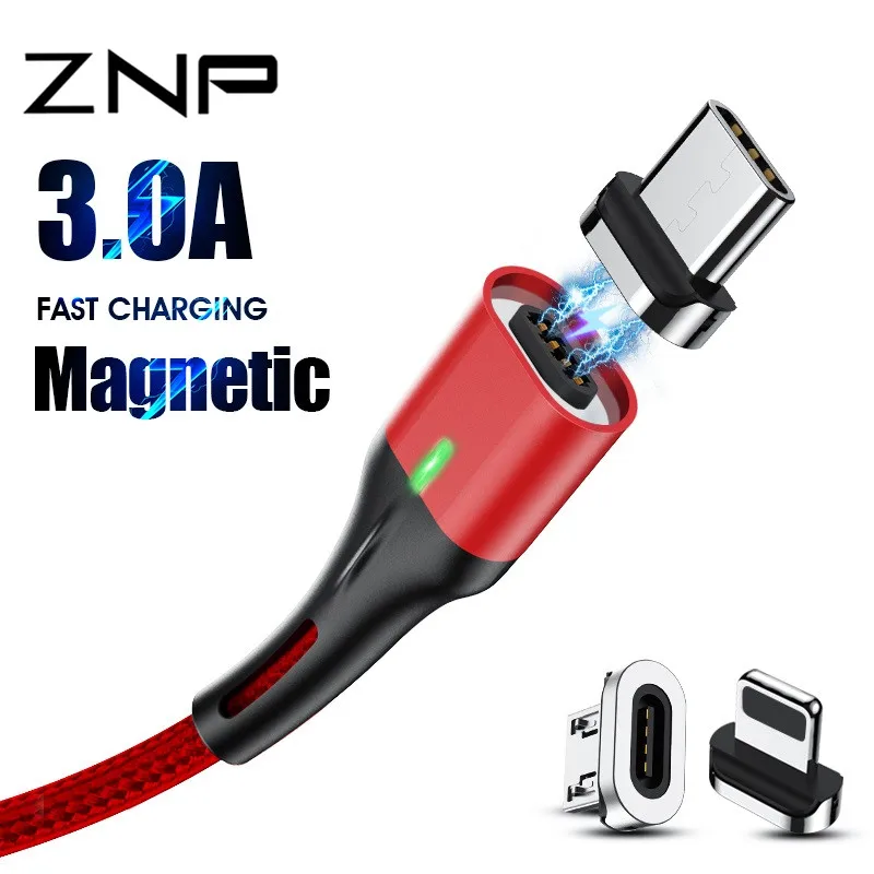 

ZNP 3A Magnetic Cable Micro USB Type C Fast Charging Phone Microusb Type-C Magnet Charger USB C For iphone huawei xiaomi Cable