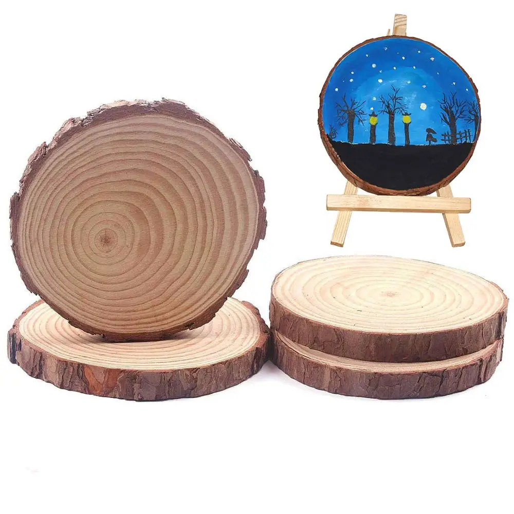 

5pcs Unfinished Natural Round Wood Slices Circles With Tree Bark Log Discs For DIY Crafts Wedding Party Painting Decoration