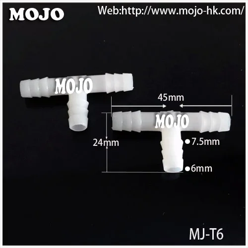 

2020 (1000pcs/Lots) MJ-T6 1/4" Tee pipe connectors 6mm three way hose joint PP pipe fitting