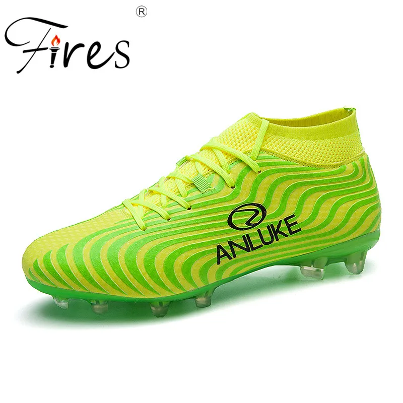 Пожарная Мужская футбольная обувь Chuteira Futebol удобные спортивные уличные водонепроницаемые футбольные кроссовки длинный шип нескользящая обувь - Цвет: green