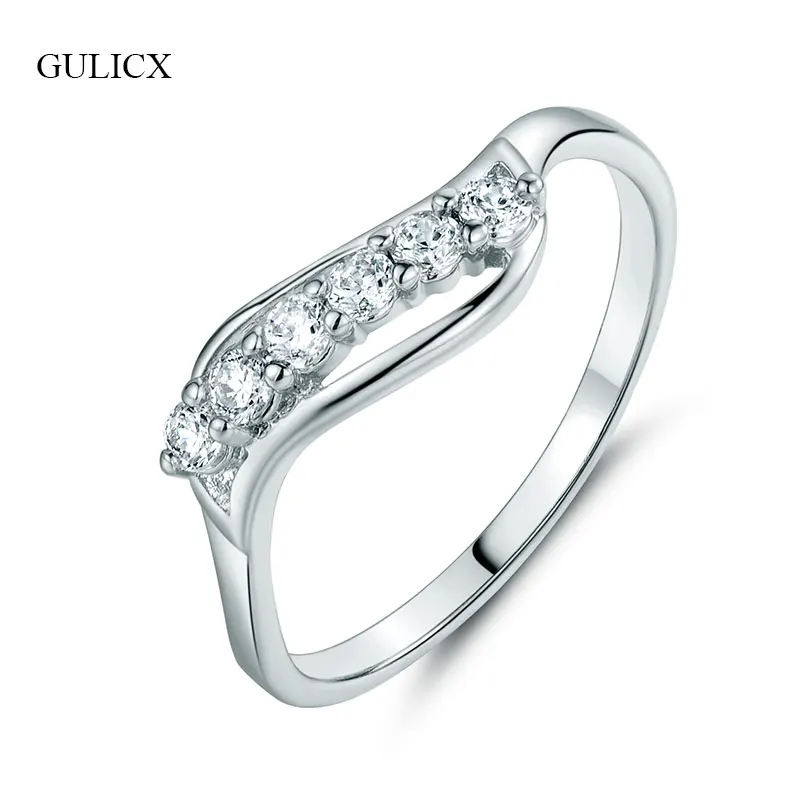 GULICX Trendy Silver Color Promise Rings For Engagement White Crystal