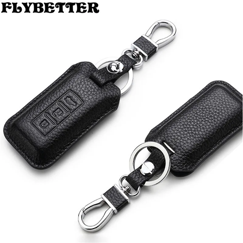 

FLYBETTER Genuine Leather Remote Control Car Key Cover Case For Mitsubishi Outlander/Pajero ASX 3Buttons Smart Key L1523