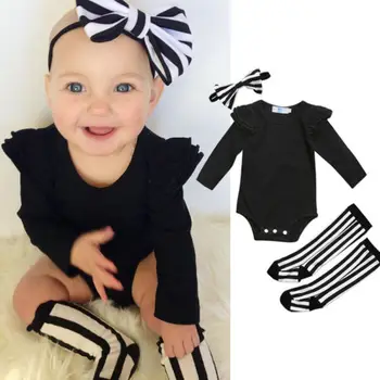

Baby Girl Clothes Set Cute 3Pcs Newborn Baby Girl Bodysuit+Long Socks+Headband New Bebes Girls Clothing Outfits