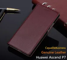 Business 100% Cowhide Leather Cover for Huawei P7 Genuine Leather Case for Huawei Ascend P7 Retro Book Style Protect Black