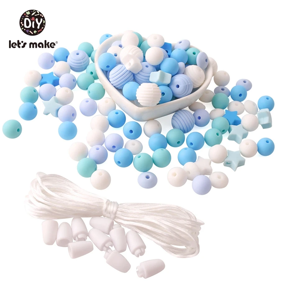 

Let's make 100pc Silicone Teether Candy Colors DIY Beads Set Teething Star Beads Necklace Teether BPA Free Silicone Teether