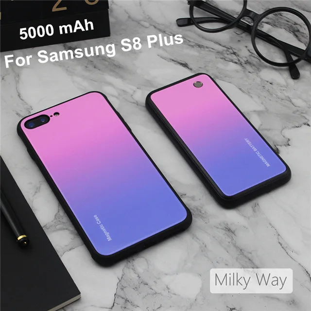 ZKFYS для Samsung Galaxy S8 Plus, беспроводное магнитное Ультра тонкое быстрое зарядное устройство, чехол для аккумулятора 5000 мАч, задняя крышка, чехол для зарядного устройства - Цвет: Розовый