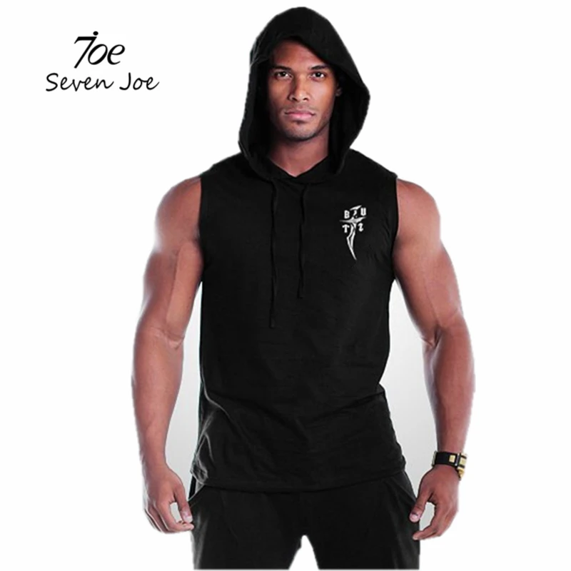 

Seven Joe Gym Clothing Fitness Men Tank Top with hooded Mens Bodybuilding Stringers Tank Tops workout Singlet Sleeveless Shirt