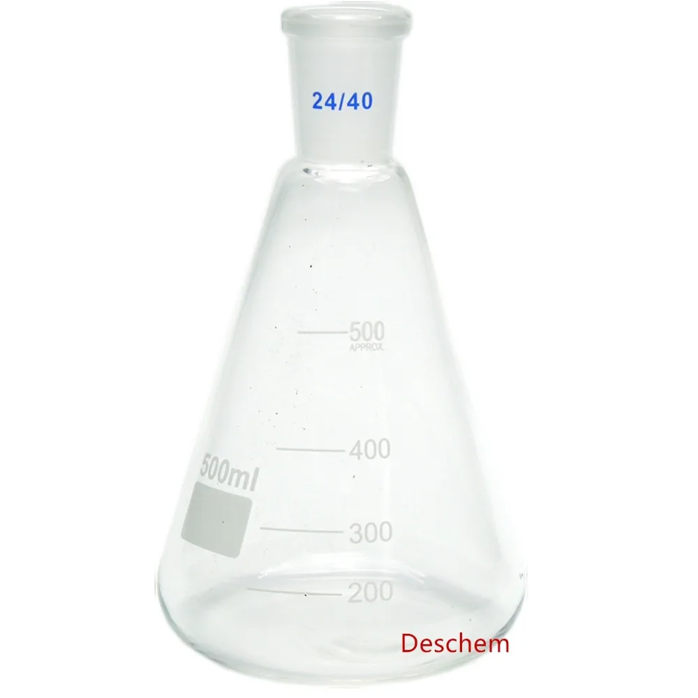 500 мл 24/40 стеклянная фляжка Erlenmeyer коническая бутылка с заземлением лабораторная