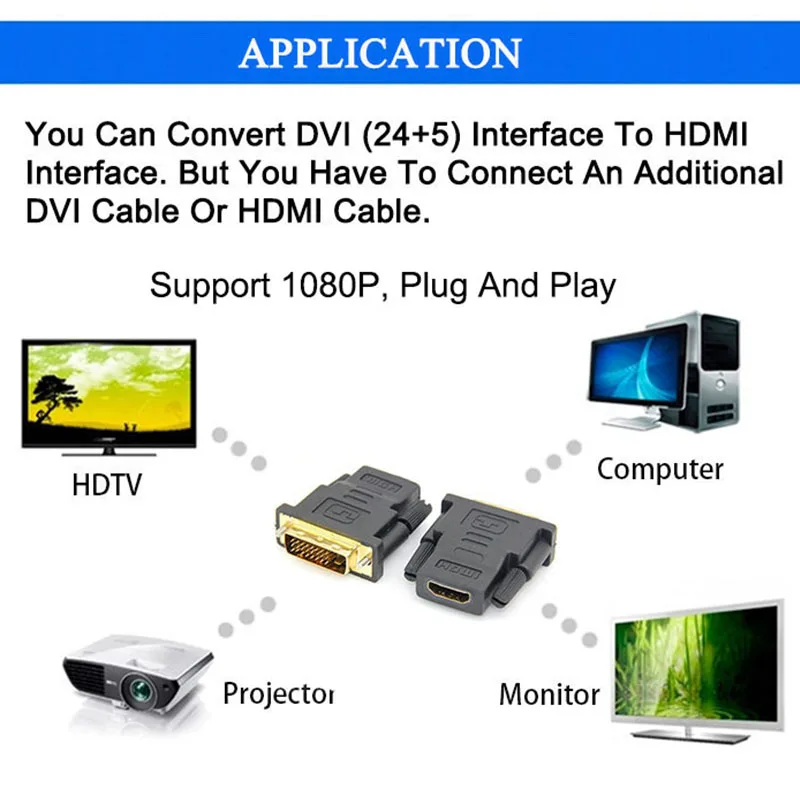 1 шт. DVI 24+ 5 Мужской к HDMI Женский конвертер HDMI к DVI адаптер Поддержка 1080P для HDTV lcd дропшиппинг