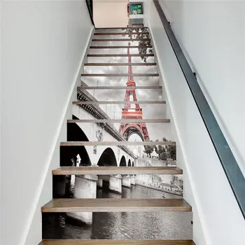 

6pcs/13pcs City Tower Sweet Candy Stairs Stickers DIY Decoration Vinyl Self Adhesive Wallpaper Livingroom Restaurant PVC Mural