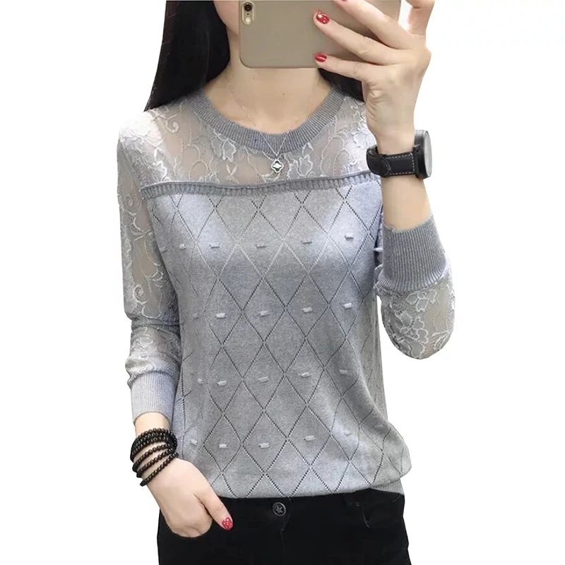 

2019 NEW collar lace render unlined upper garment to hollow out long sleeve short relaxed joker autumn new thin