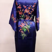 Темно-синий китайский женский атласный полиэстер Одежда с вышивкой кимоно платье S M L XL XXL XXXL WS-4