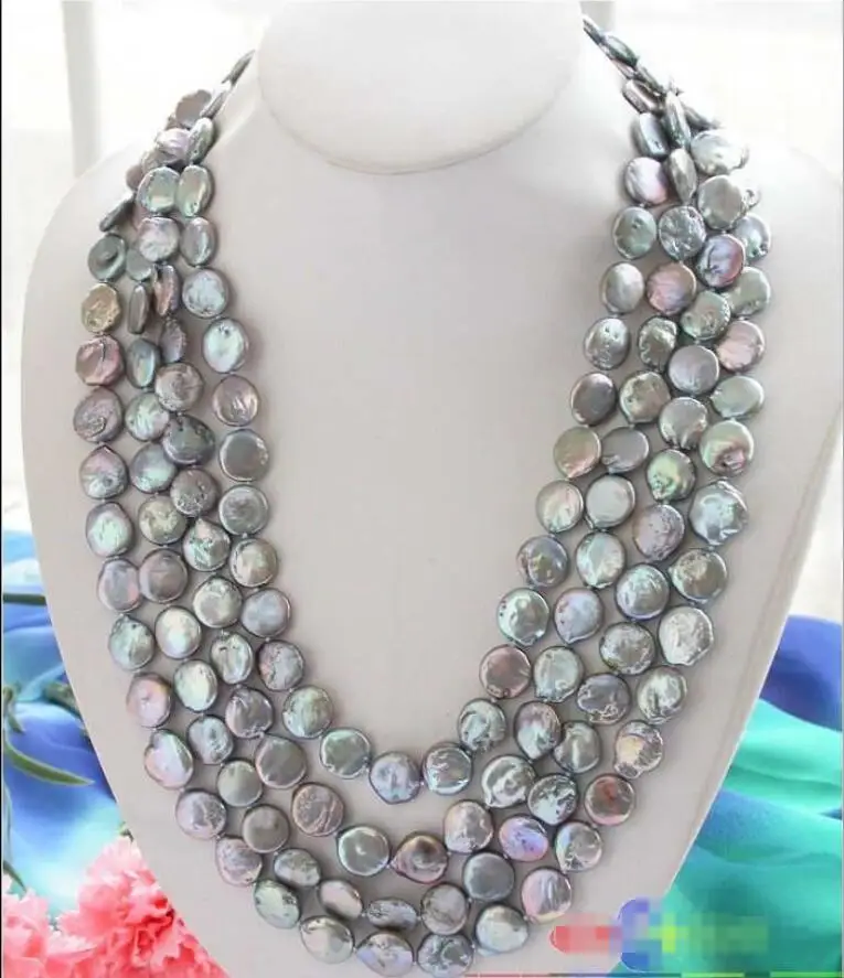 

Hot sale new Style >>>>>Long 100" 14mm gray coin freshwater pearl cultured necklace