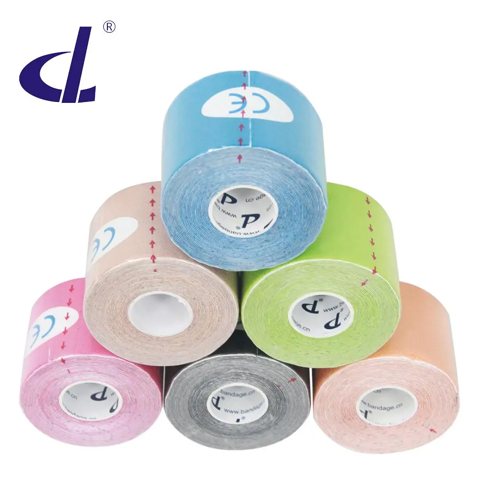 DL Rayon Kintape (Synthetic Kinesiology Tape Pro) 5cm x 5m Wrist Support with 18 Applications Taping Guide Manual of Sports