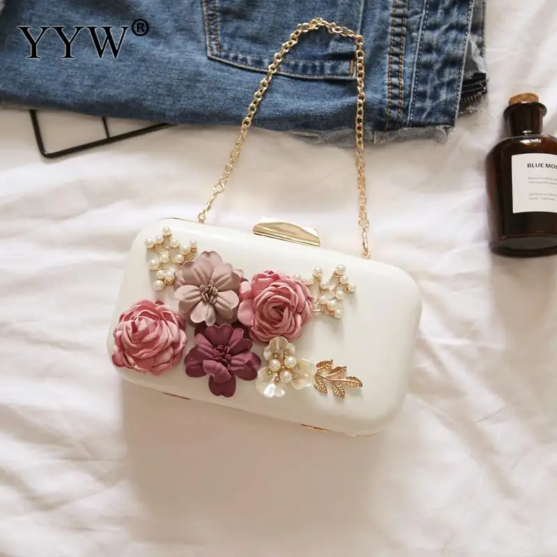 YYW модная вечерняя сумочка; BS010 девушку Флора цепь сумка для девочек-подростков клатчи со стразами белый Сумки прямоугольник цветочный мешок