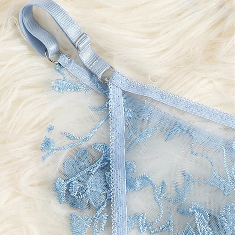 Aduloty, комплект женского нижнего белья из сетчатой ткани с синей аппликацией Tanga,, сексуальный беспроводной бюстгальтер и трусы, комплект нижнего белья с бюстгальтером розового цвета