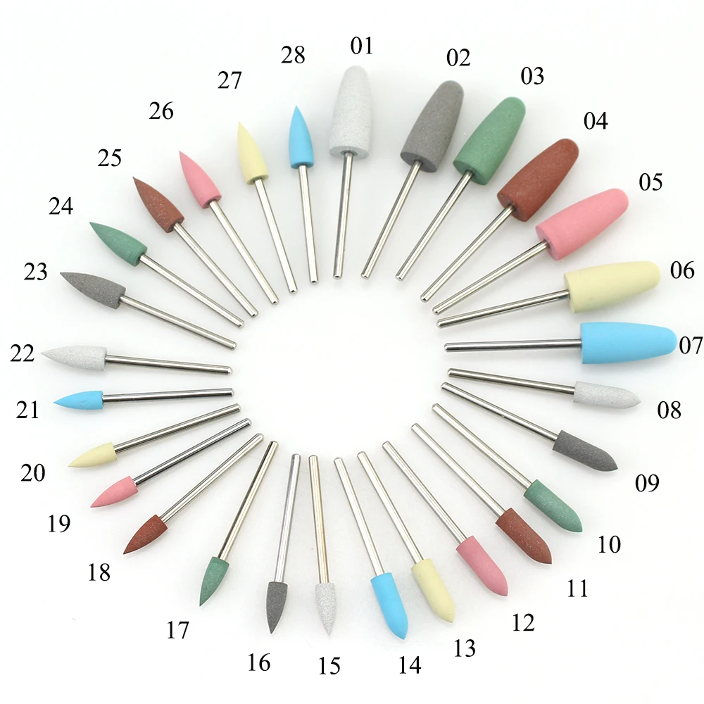 28 типов резиновых силиконовых фрез для ногтей, фрезы для ногтей, фрезы для маникюра, аксессуары, инструменты для полировки ног