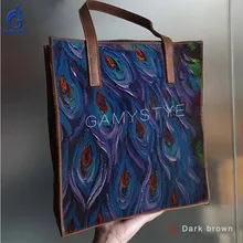 Настроить подарок Art Краски рука рисунок перо павлина сумки натуральной кожи сумка Для женщин натуральная кожа рук сумка