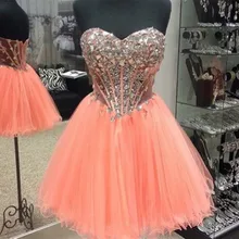 Helle Coral Orange Rhine Ballkleid Schatz Ausschnitt Mini Homecoming Kleid Cocktailkleider