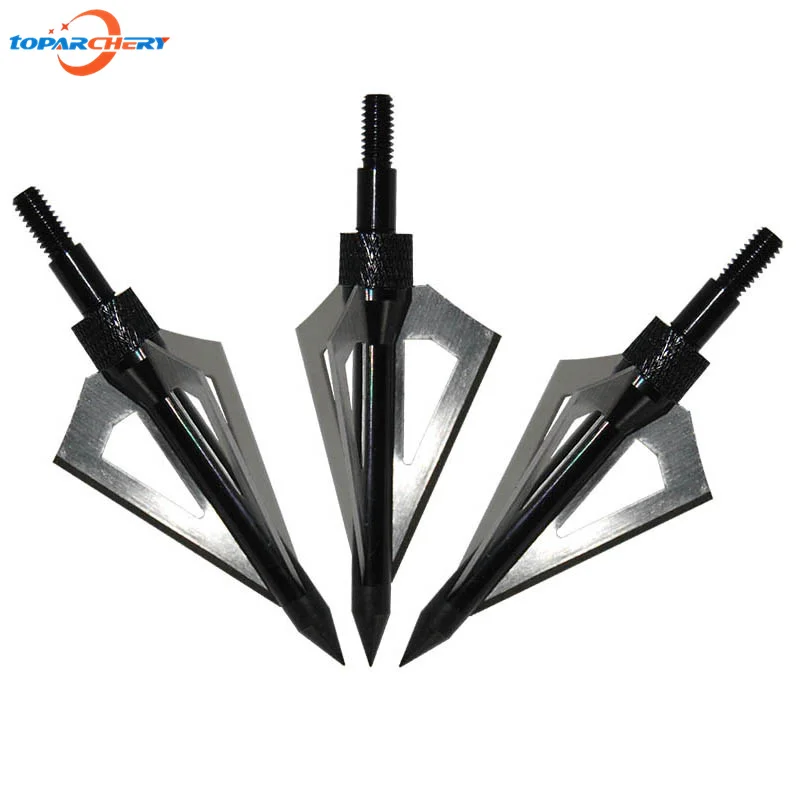 

6pcs Hunting Broadheads 100 grain 3 blades Stainless Steel & Aluminum Alloy Black Arrow Heads for Recurve Compound Bow Crossbow