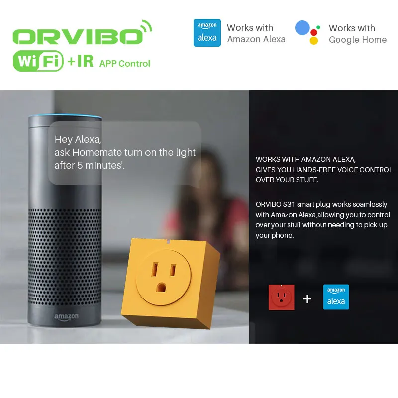 Orvibo S31 WiFi розетка работает с Amazon Alexa беспроводная версия дистанционное управление