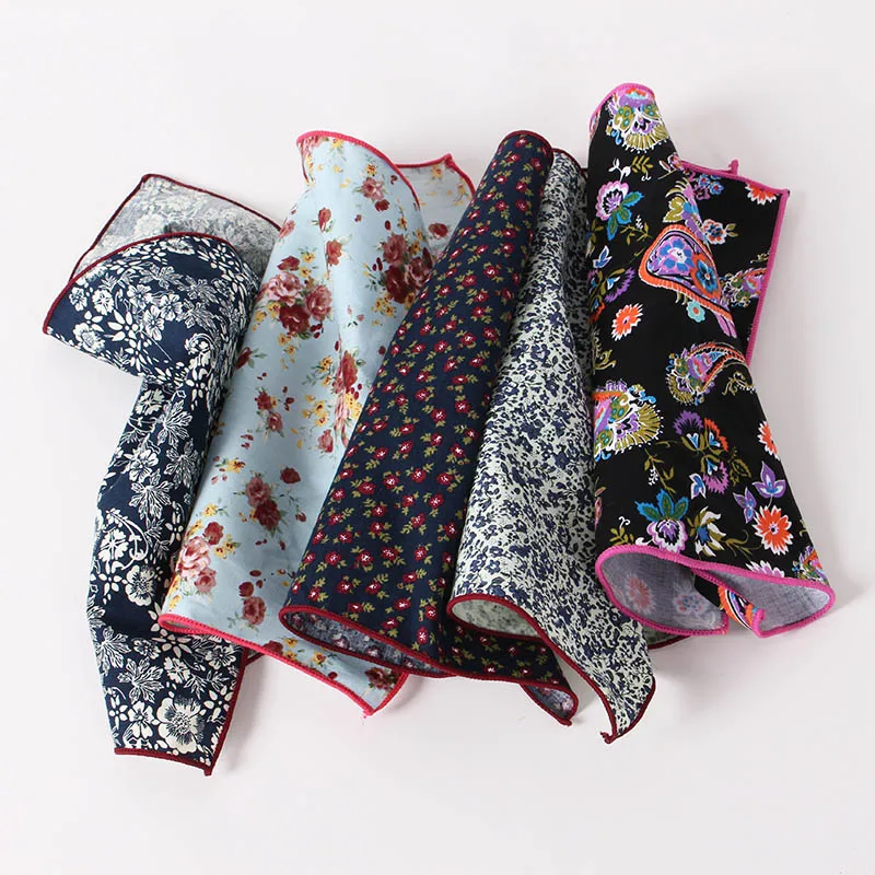 Handmade Mens Suits Pocket Square Floral Cotton Hankies Man Wedding