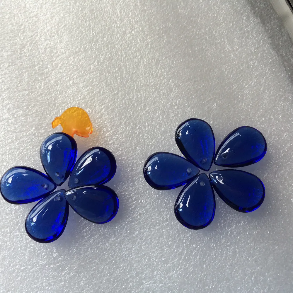 Hot Selling 30pcs/lot 22*18mm Nice Glass Smooth Blue Water Drop Pendant DIY Christmas Tree Hanging Garden Decoration For Earring