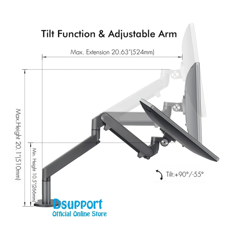  Dual Arm Monitor Mount Desk StandFully Adjustable Aluminum Monitor Holder Gas Spring Monitor TV Mou