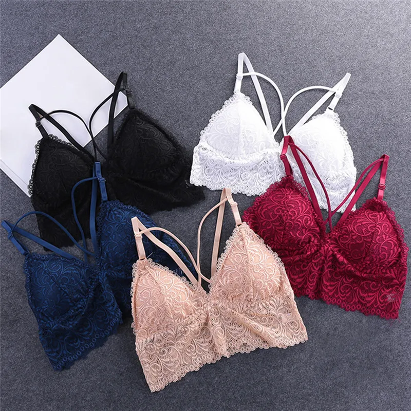 Thin Cotton Lace Black White Y line Straps None Closure Sexy Bras For