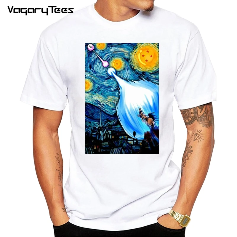 

Newest Creative Dragon Ball Z Goku vs vegeta Van Gogh Starry Night Over Art Printed Short Sleeve T-Shirt Fashion Cool Tops Tee