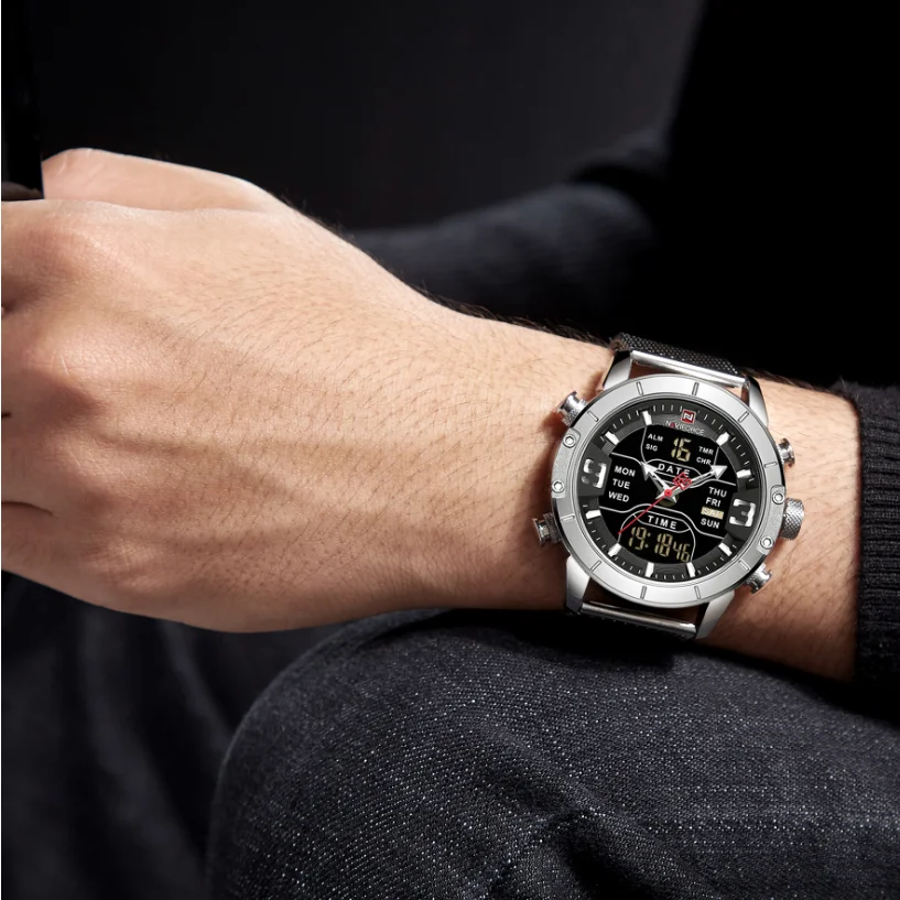 Comprar NAVIFORCE relojes para hombre, marca de lujo superior, relojes deportivos para hombres, reloj Digital LED de cuarzo para hombres, reloj de pulsera militar de acero completo para hombre