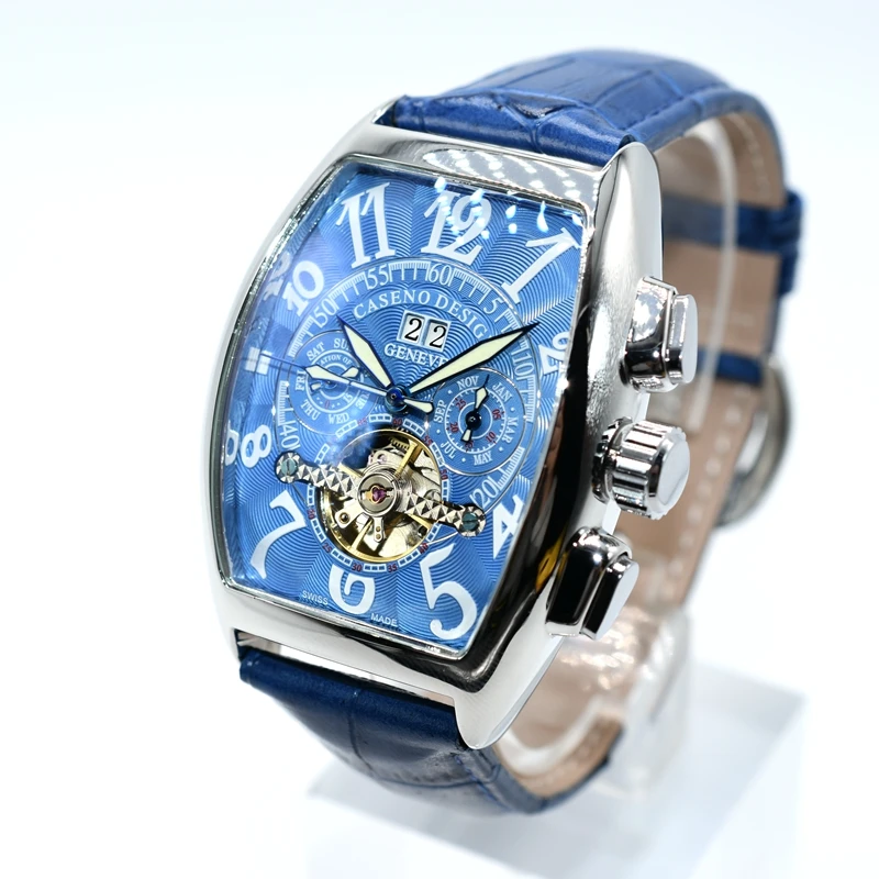 CASENO Tourbillon автоматические механические мужские часы с хронографом и кожаным скелетом, роскошные Брендовые спортивные деловые часы
