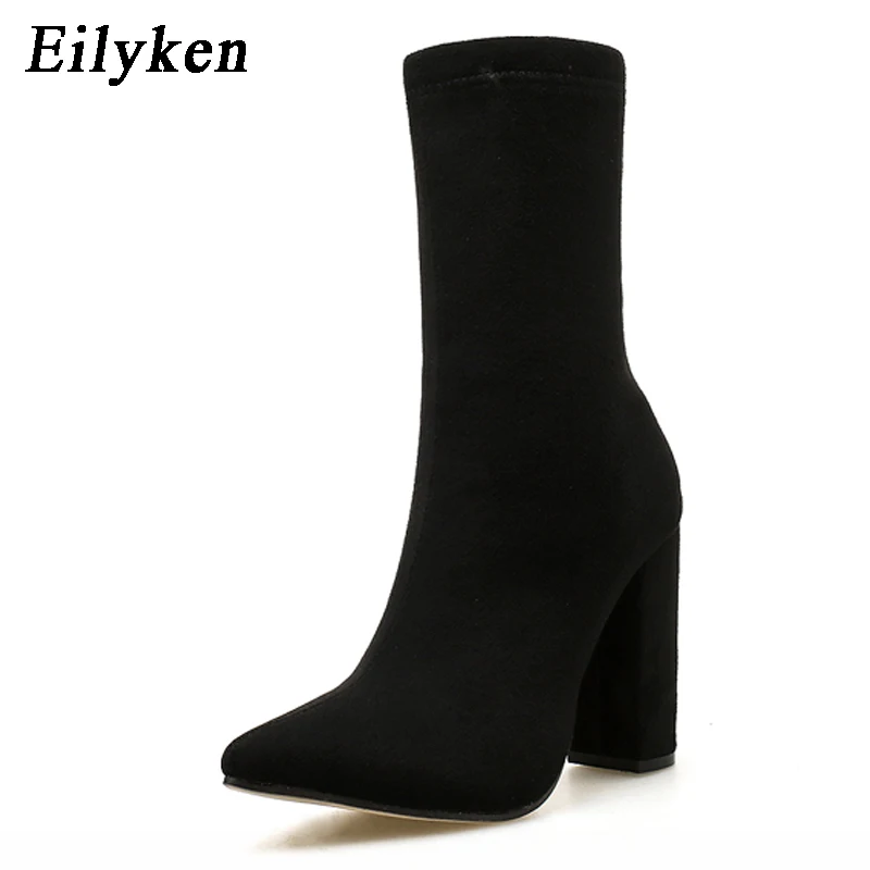 Eilyken/Новинка года; женские ботильоны из флока; сезон осень-зима; модные женские ботинки «Челси» на молнии с острым носком; большие размеры 35-42
