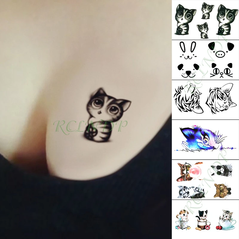 

Waterproof Temporary Tattoo Sticker Cat dog Animal Fake Tatto Chest Hand Arm Foot Flash Tatoo for Kid Girl Men Women