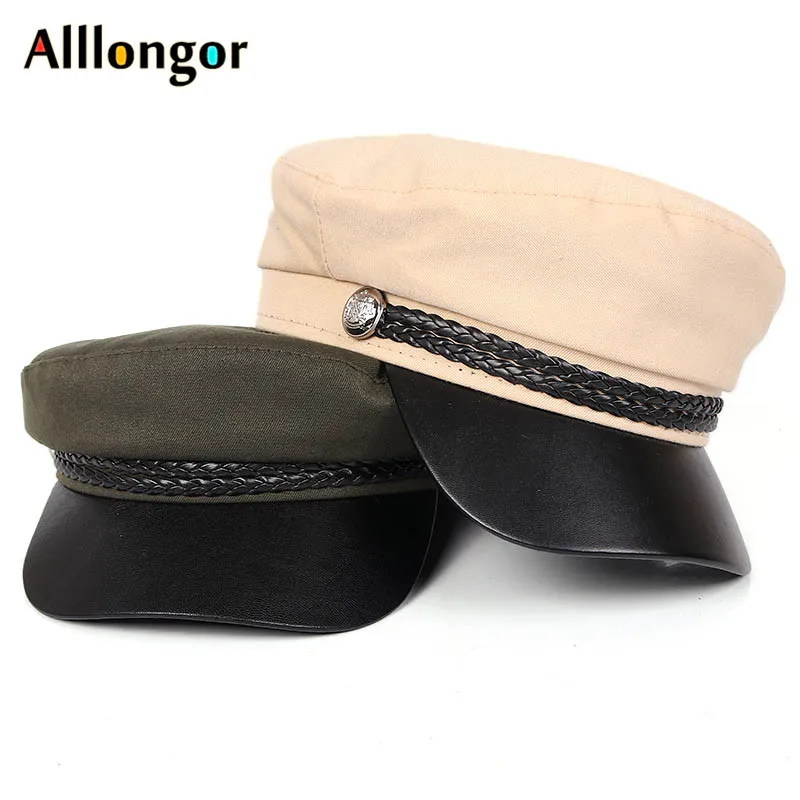 Leather Visor Autumn Cap Military Hats Women newsboy Berets Caps For Women black pink navy Boina Mujer military cap