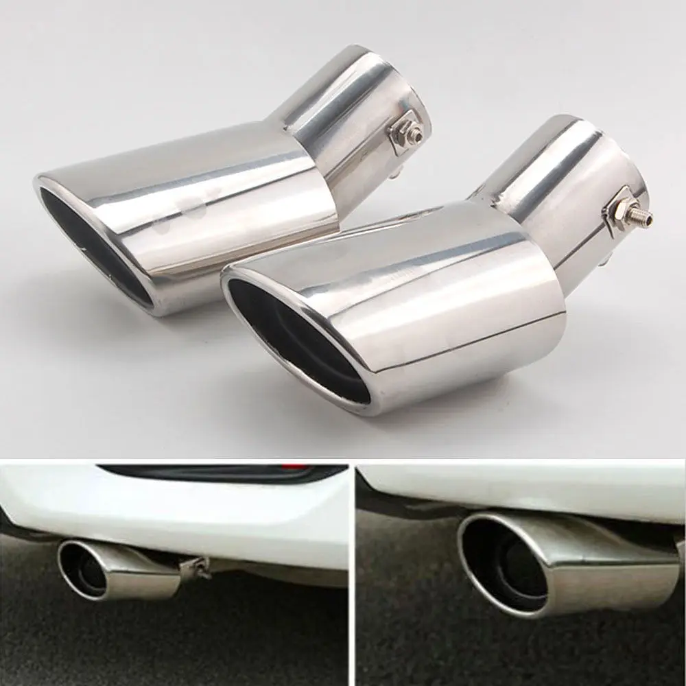 Chorme2Pcs Stainless Steel Exterior Rear Exhaust End Tail Pipe Muffler Tip Fit For Honda Civic Accessories Car Styling