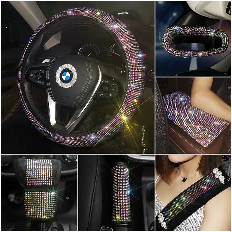 

1PC Crystal Color Diamonds Car Handbrake Cover Gear Shifter Knob Cover Rhinestone Auto Universal Seat Belt Cover Protector