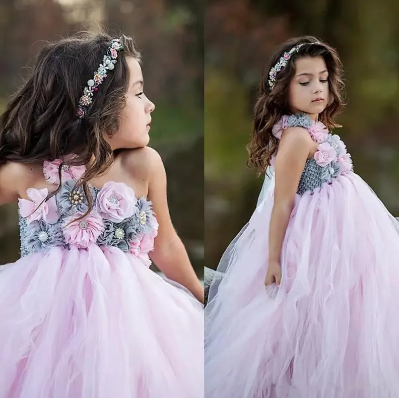

Pink Ball Gown Puffy Tulle Girls Tutu Dresses Sleeveless Floor Length Toddler Little Girls Birthday Christmas Gown Custom Made