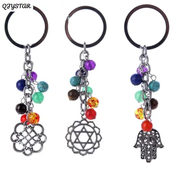 

7 Chakra Tree of Life Yoga Healing Natural Stone Pendant Keychain Keyring Pray Keychain Car Key Chain Pendant