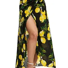 Женская юбка-макси в богемном стиле с принтом лимона и высоким разрезом, скошенный сверху вниз, асимметричный юбка миди