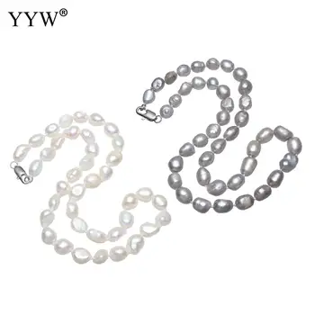 

Luxury 9-12mm 100% Natural Pearl Necklace for Women Wedding Party Jewelry White Freshwater Pearl 17 inch Long Maxi Collier Femme
