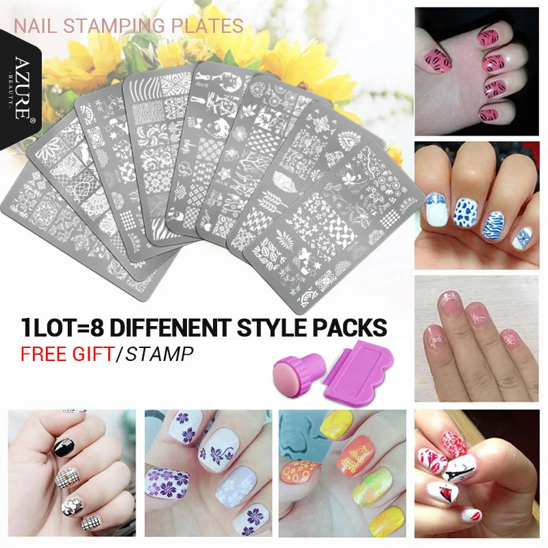 

8pcs Nail Stencils set 3 Nail Art Image Printing Beauty Designs Women Tips Nails Stamping Plates Nail Art Polish Templates